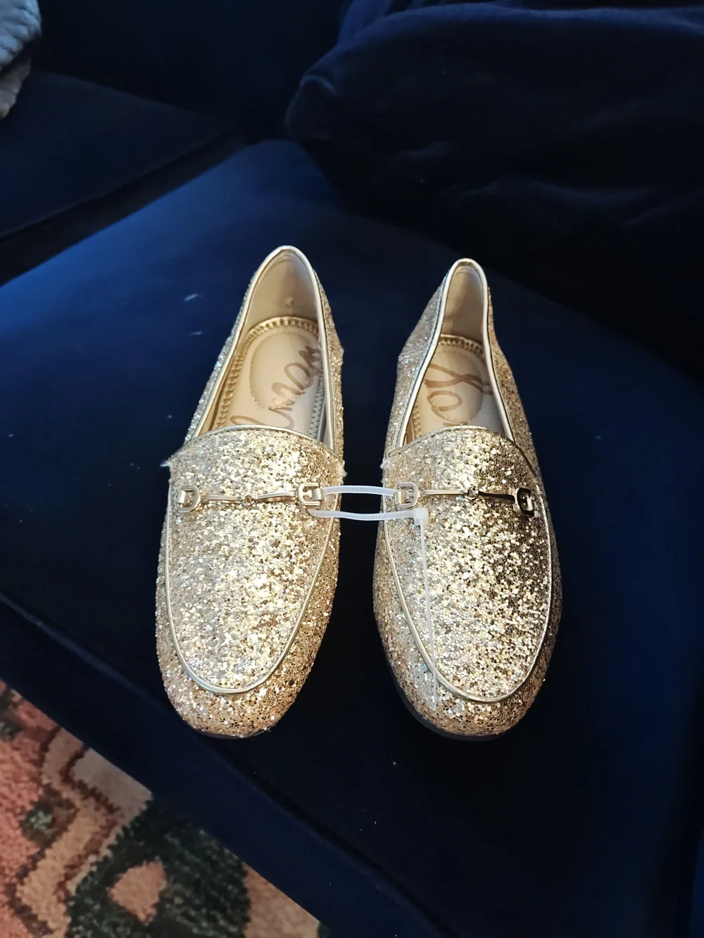 Sam Edelman Kids Gold Glitter Moccasins with Metal Bit
